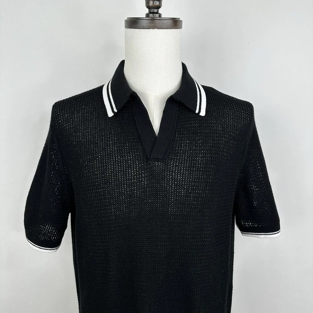 NWT Men's Banana Republic Cotton Zig Zag Sweater Polo MEDIUM‎ TALL M/T Black